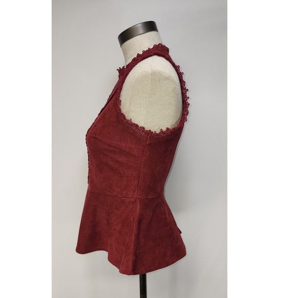 ALYA Women's Red Faux Suede Peplum Tank Top Size XS - Picture 5 of 9
